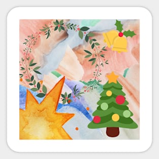 Painted illustration of a christmas tree and wreath Sticker